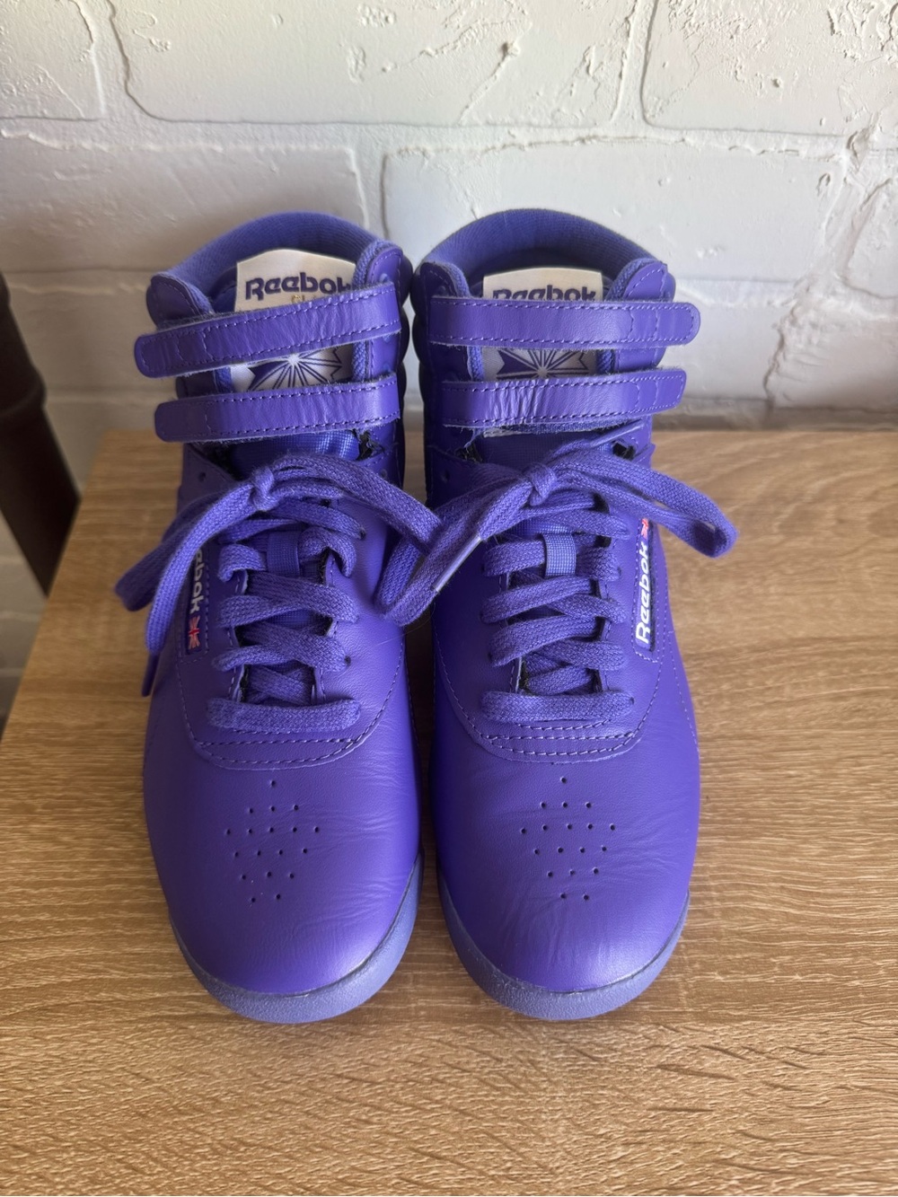 Reebok Classic High Top Sneakers Purple Leather Women’s Size 7 Dual Strap